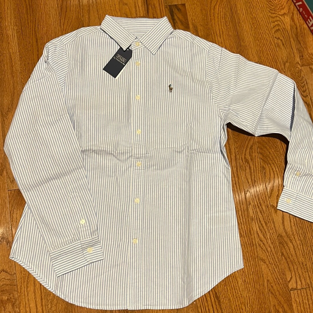Blue stripe button down shirt